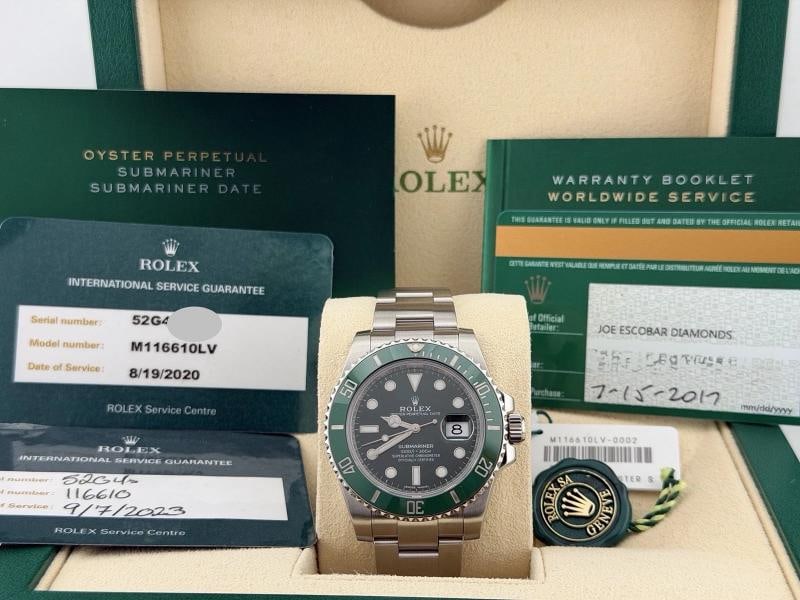 2017 Rolex Submariner Hulk 116610LV 40mm Green Dial Green Bezel Steel Box Paper - 2