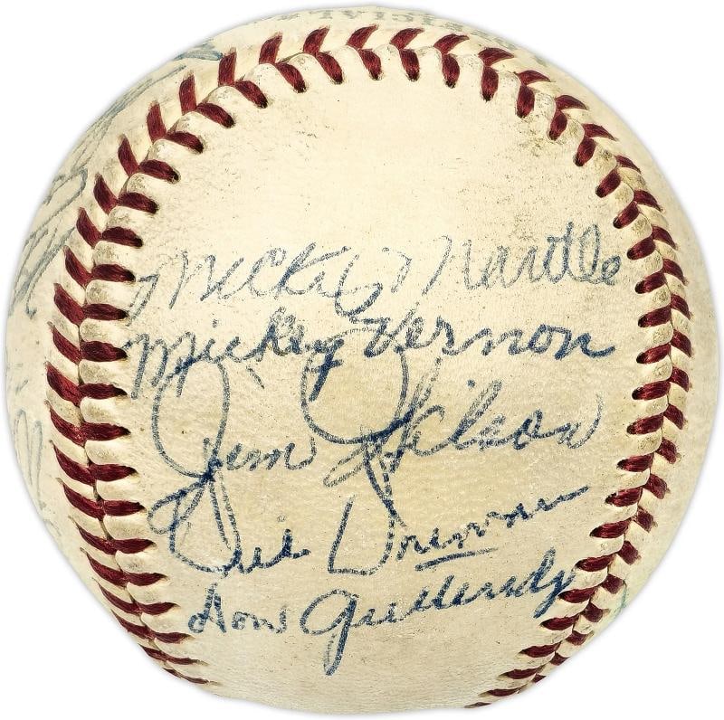 1956 MLB All Stars Auto Harridge AL Baseball 14 Sigs Mickey Mantle Vintage BAS: Signatures include Mickey Mantle (vintage 1956 signature), Whitey Ford, Yogi Berra, Nelson Fox. Also signed by Bob Turley, Billy Pierce, Sherman Lollar, Billy Hoeft, Chico Carrasquel, Mickey Vernon, J