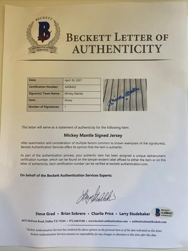 Mickey Mantle Signed Authentic Game Issued New York Yankees Jersey Beckett COA - 4
