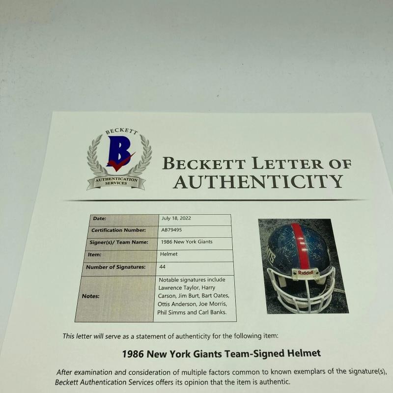 1986 New York Giants Super Bowl Champs Team Signed Full Size Helmet Beckett COA - 7