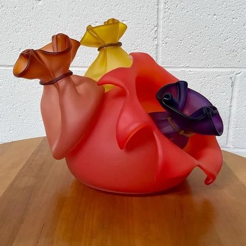John Littleton & Kate Vogel Signed Art Glass Sculpture~(12Ã¢â‚¬Â? W x: Artist: John Littleton & Kate Vogel,Unit of Sale: Single Piece,Signed By: John Littleton & Kate Vogel,Signed: Yes,Size: Medium,Custom Bundle: No,Title: Bag,Material: Glass,Certificate of Authenticity