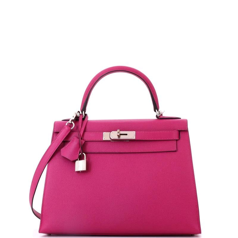 Hermes Kelly Handbag Pink Epsom with Palladium Hardware 28: Condition: Pre-owned - Good,Brand: Hermes,Exterior Material: Leather,Style: Top Handle,Exterior Color: Pink,Department: Women,Size: 28,Accessories: Keys, Lock, Clochette, Dust Bag, With Strap
