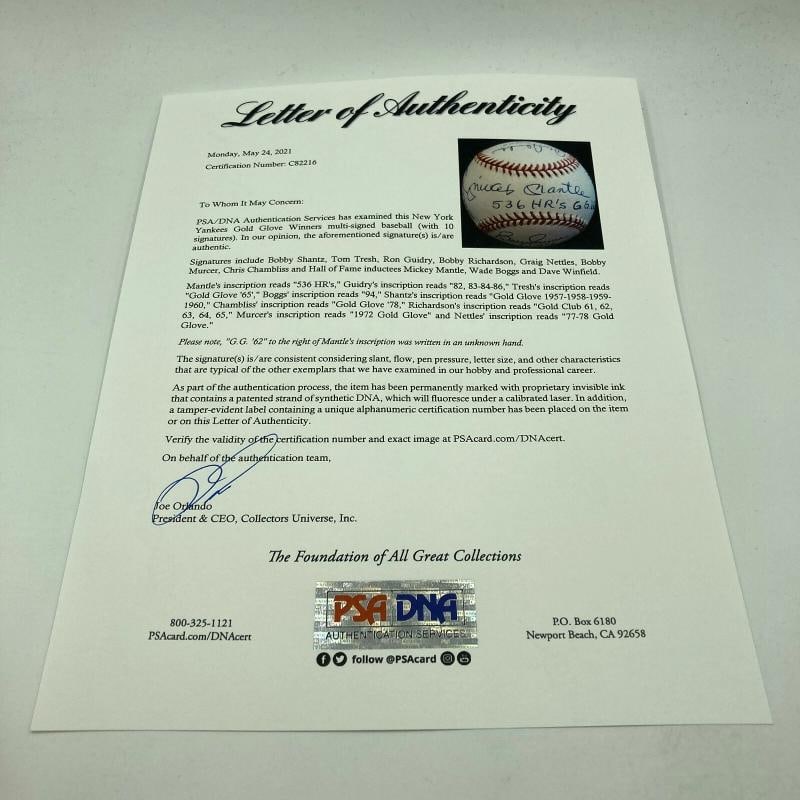 Mickey Mantle 536 HR's Yankees Gold Glove Signed Baseball PSA DNA - 11
