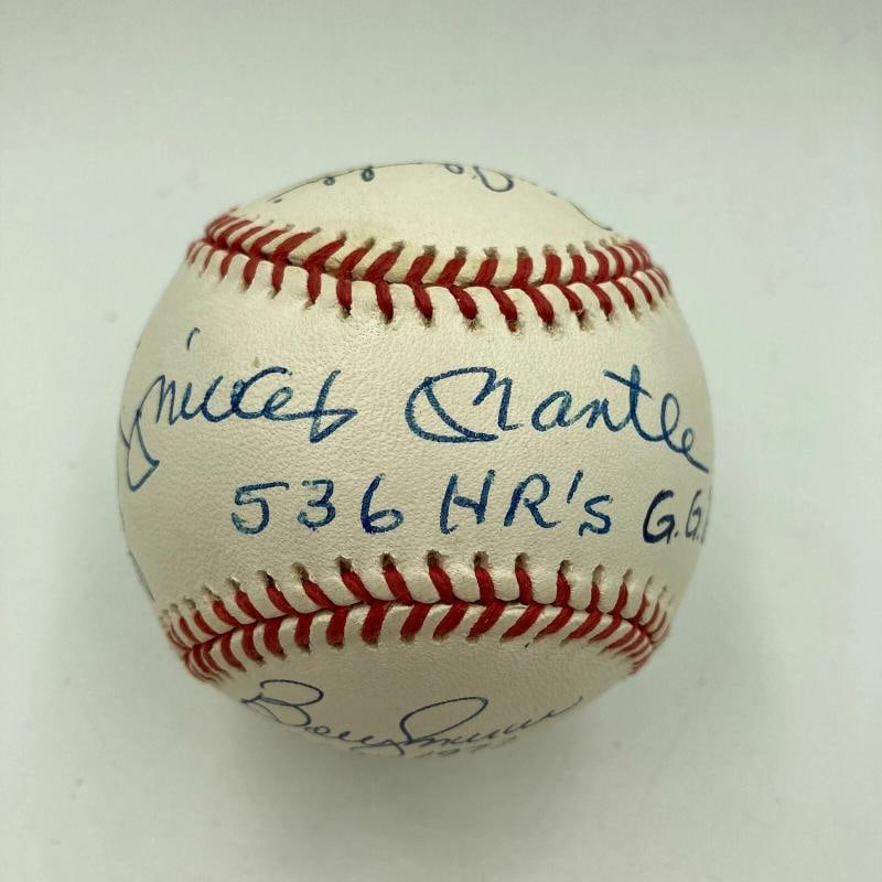 Mickey Mantle 536 HR's Yankees Gold Glove Signed Baseball PSA DNA - 2