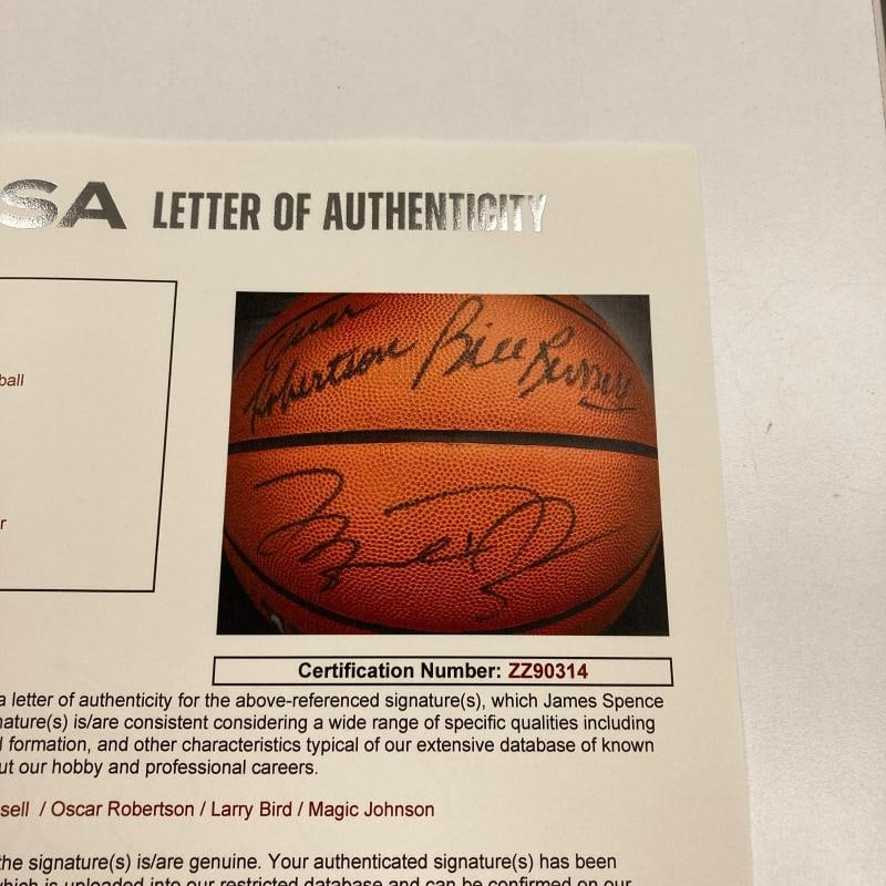 Michael Jordan Bill Russell Magic Johnson Larry Bird Signed Basketball UDA & JSA - 10