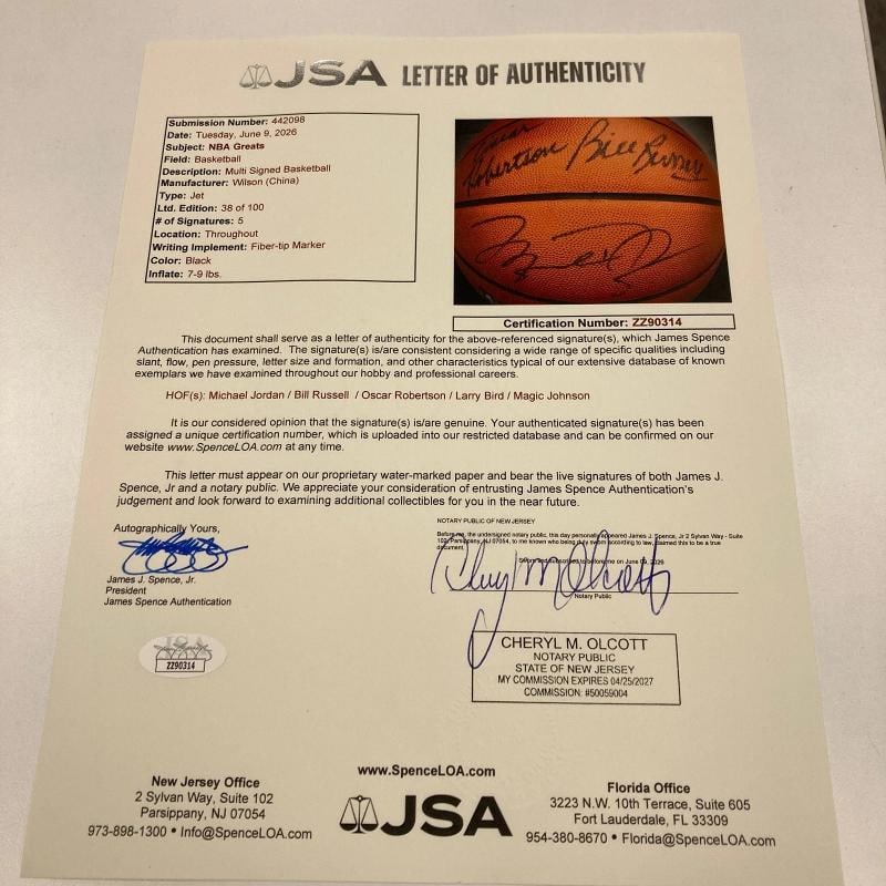 Michael Jordan Bill Russell Magic Johnson Larry Bird Signed Basketball UDA & JSA - 2