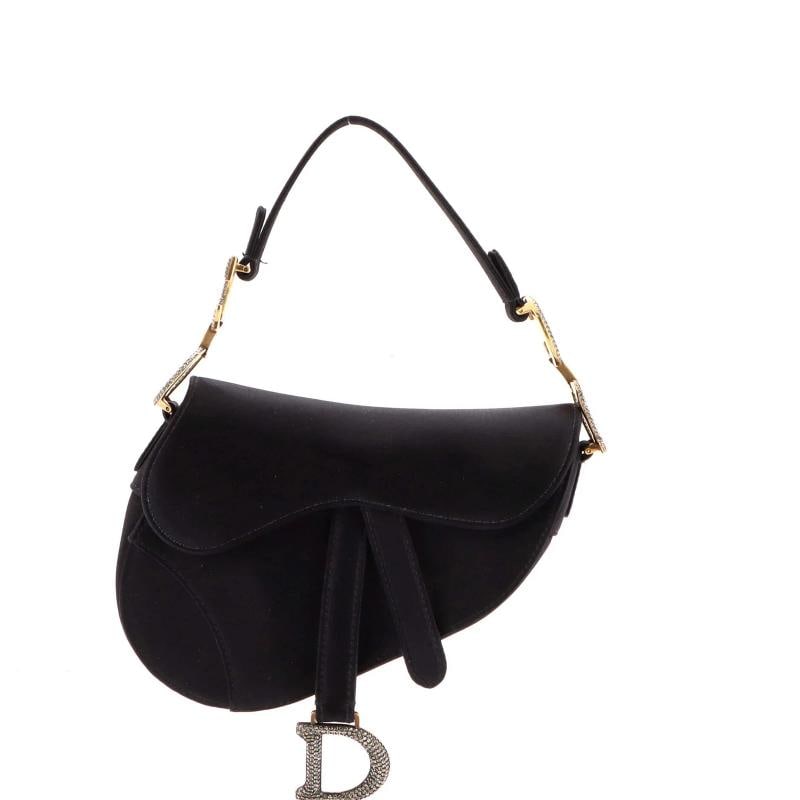 Christian Dior Saddle Handbag Velvet with Crystals Mini: Condition: Pre-owned - Excellent,Brand: Christian Dior,Exterior Material: Crystal, Velvet,Style: Shoulder Bags,Exterior Color: Black,Department: Women,Size: Mini Condition: Great. Exterior: minor