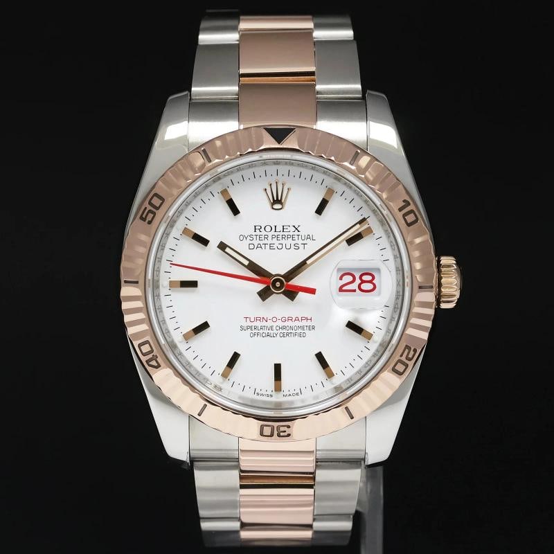 2004 Rolex DateJust 36mm Turn-O-Graph 116261 Rose Gold Two Tone Steel White Dial - 2