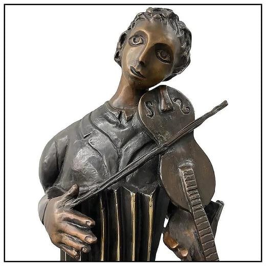 Guillermo Castano Original Bronze Sculpture Marc Chagall Blue Violinist Signed - 3