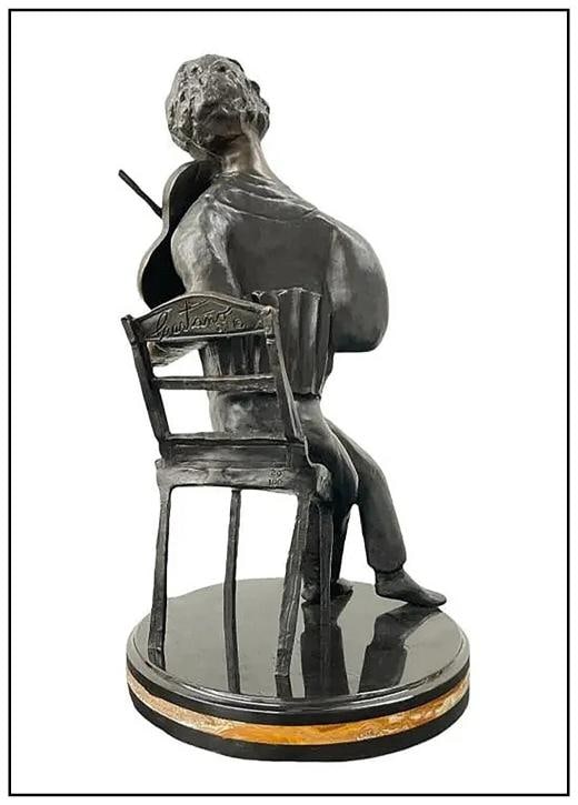 Guillermo Castano Original Bronze Sculpture Marc Chagall Blue Violinist Signed - 4
