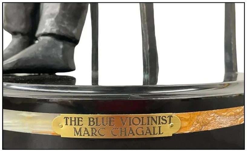 Guillermo Castano Original Bronze Sculpture Marc Chagall Blue Violinist Signed - 7