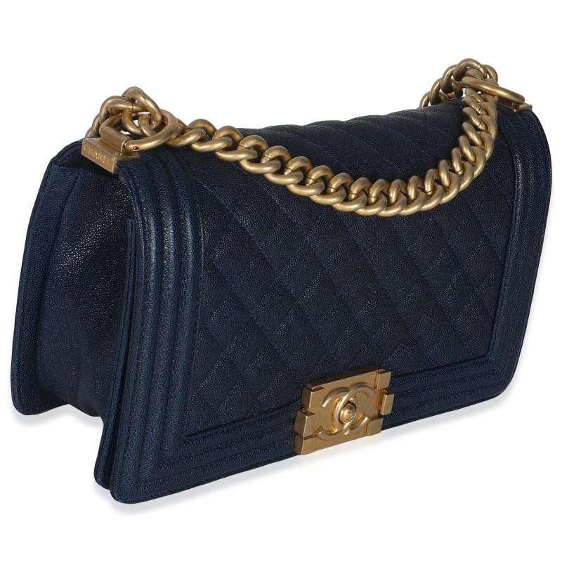 Chanel Navy Quilted Caviar Old Medium Boy Handbag - 4
