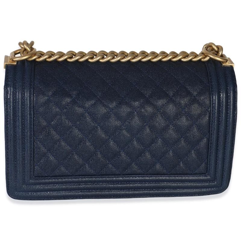 Chanel Navy Quilted Caviar Old Medium Boy Handbag - 5