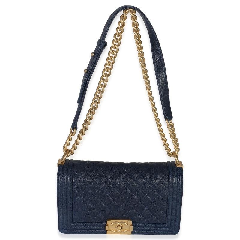 Chanel Navy Quilted Caviar Old Medium Boy Handbag - 6