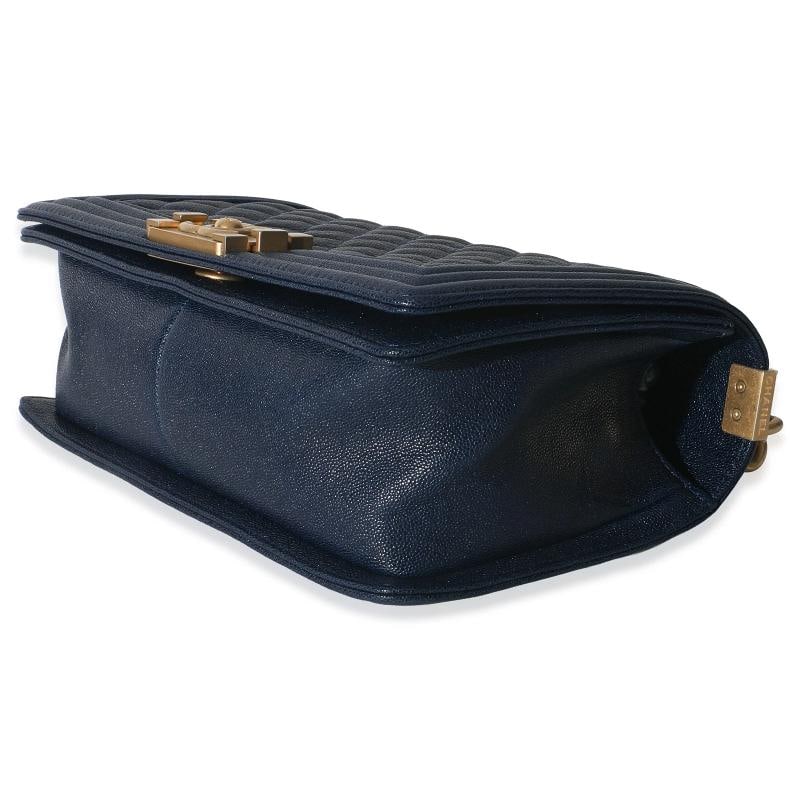 Chanel Navy Quilted Caviar Old Medium Boy Handbag - 7