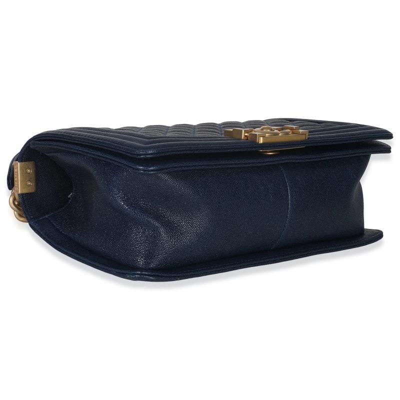 Chanel Navy Quilted Caviar Old Medium Boy Handbag - 8