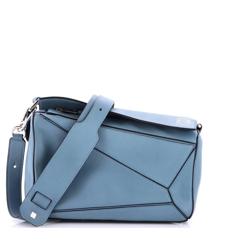 Loewe Puzzle Bag Leather Small: Condition: Pre-owned - Good,Brand: Loewe,Exterior Material: Leather,Style: Satchels,Exterior Color: Blue,Department: Women,Size: Small,Accessories: With Strap