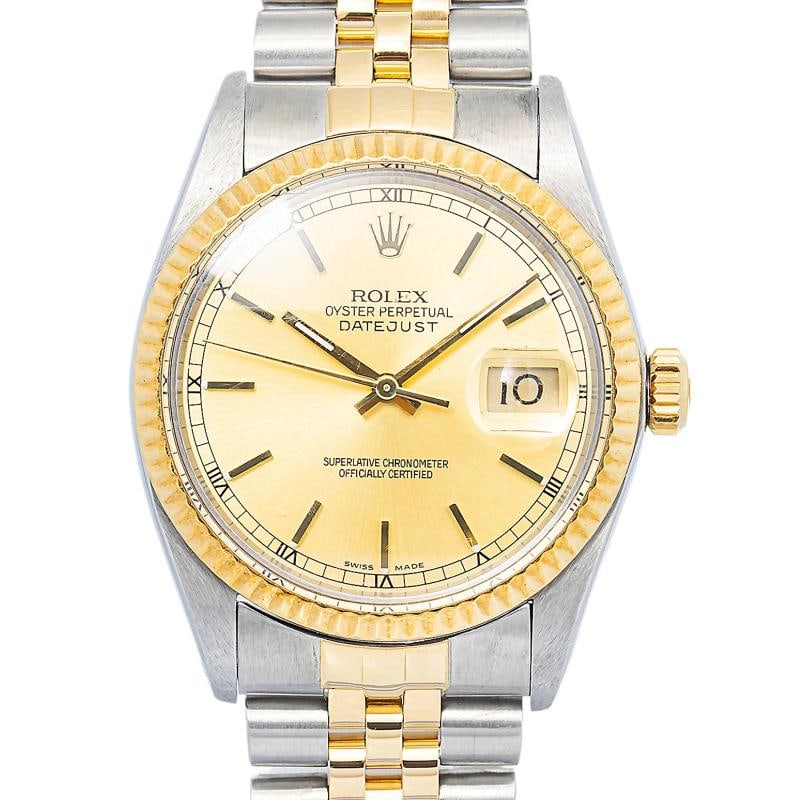 Rolex Datejust 16013 2011 Paper 18k YG Two Tone Champagne Dial Auto Men 36mm - 2