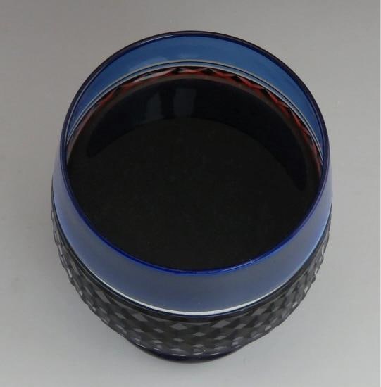 12 Antique Cobalt Blue Cut to Clear Diamond Pattern Tumblers/Glasses - 4