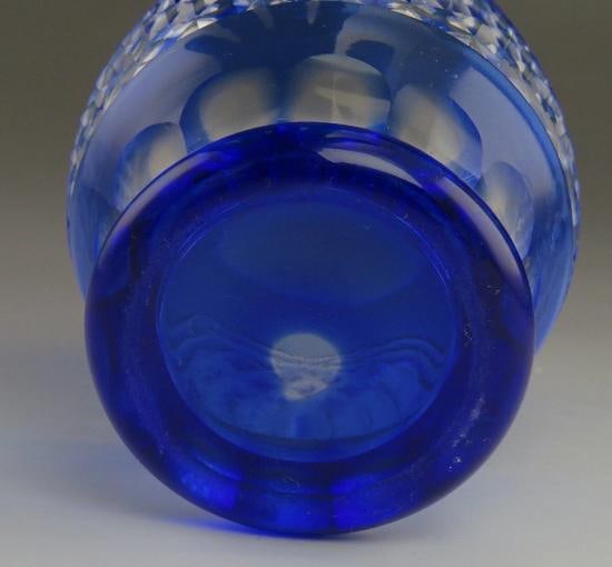 12 Antique Cobalt Blue Cut to Clear Diamond Pattern Tumblers/Glasses - 7