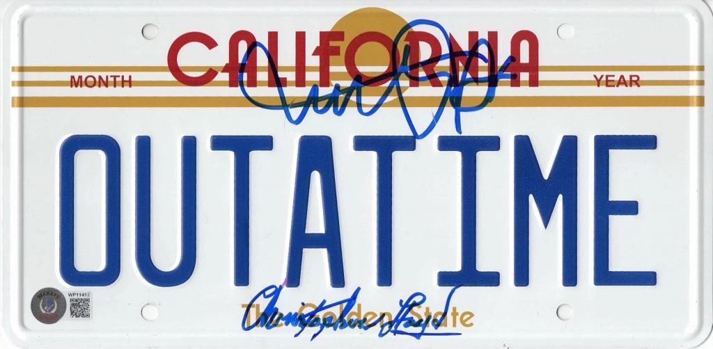 MICHAEL J FOX CHRISTOPHER LLOYD BACK TO THE FUTURE AUTOGRAPH PLATE BECKETT BAS (1 of 1)