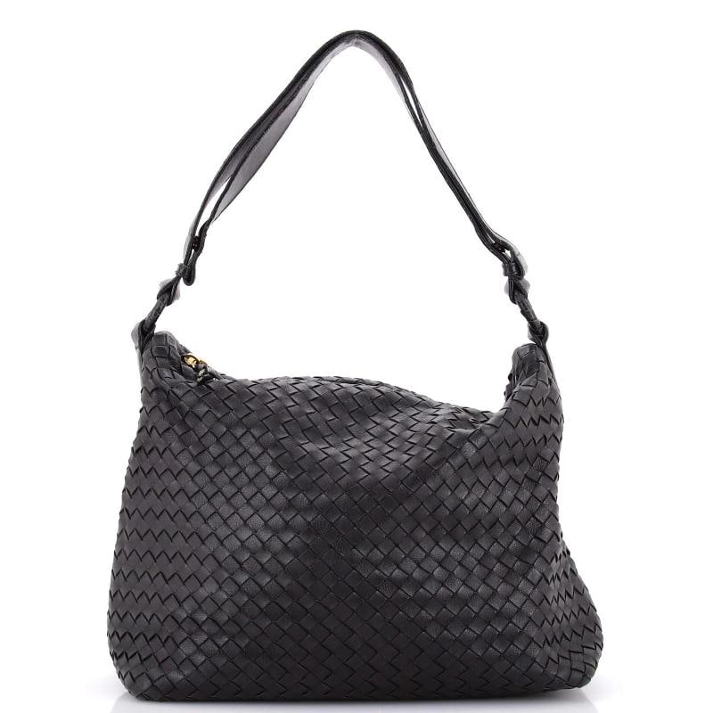 Bottega Veneta Zip Shoulder Bag Intrecciato Nappa Large: Condition: Pre-owned - Fair,Brand: Bottega Veneta,Exterior Material: Leather,Style: Shoulder Bags,Exterior Color: Black,Department: Women,Size: Large