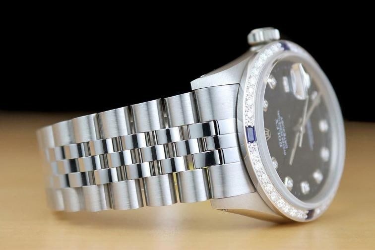 MENS ROLEX DATEJUST 16014 BLACK DIAMOND SAPPHIRE 18K WHITE GOLD STEEL WATCH - 6