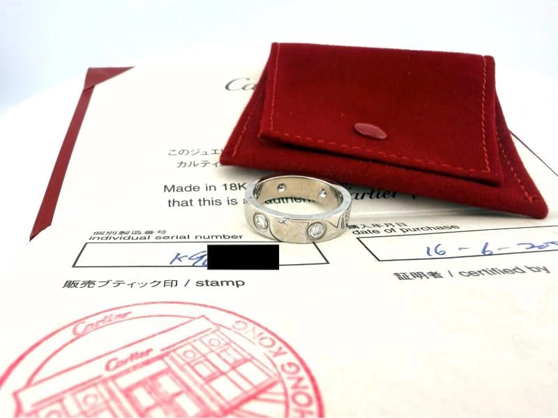 Cartier LOVE 6 Diamond Wedding Band Ring 18kt White Gold with Diamonds SZ 55 - 10