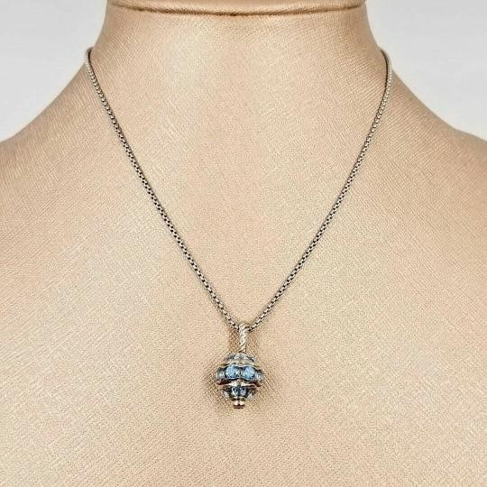 David Yurman Crossover 18K Gold Silver Aquamarine Cable Choker Necklace Pendant - 3