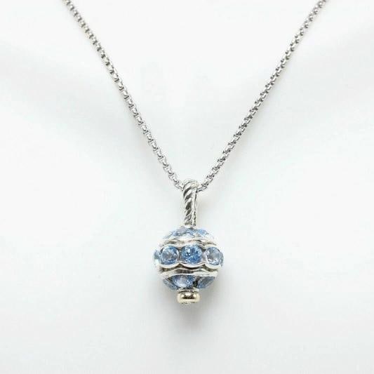 David Yurman Crossover 18K Gold Silver Aquamarine Cable Choker Necklace Pendant - 8