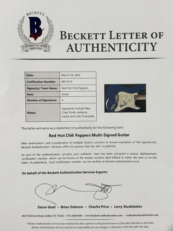 Red Hot Chili Peppers Signed Autograph Electric Guitar Kiedis Full Band BAS COA - 2