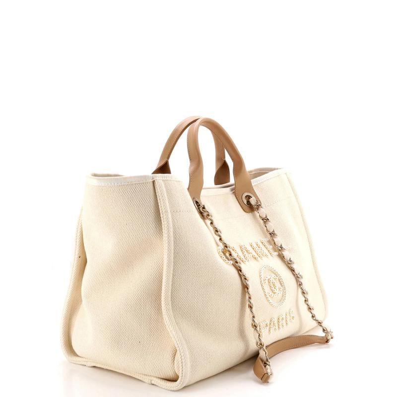 Chanel Deauville Tote Pearl Embellished Canvas Medium - 2