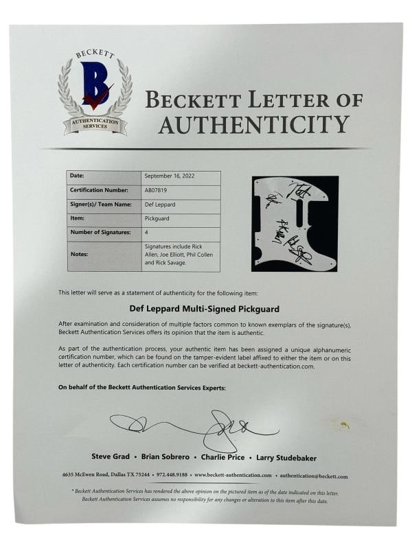 Def Leppard Band Signed Autograph Electric Guitar Joe Elliott x4 Beckett COA - 4