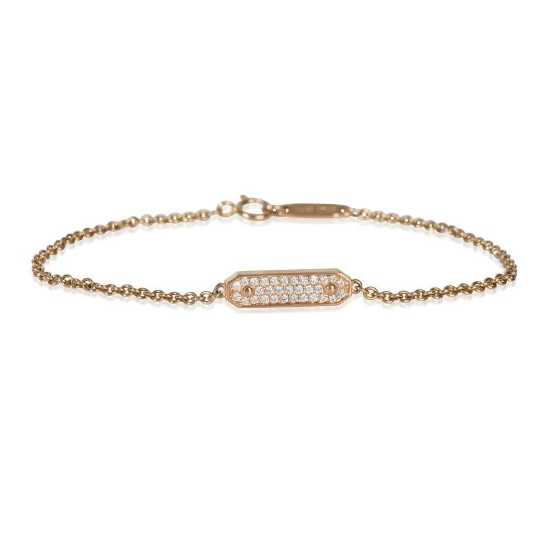 Tiffany & Co. Rose Gold Diamond ID Bracelet: Condition: Pre-owned,Shape: Round Brilliant,Item Length: 6 in,Clasp/Buckle Type: Spring Ring,Side Stone Type: Diamond,Side Stone Weight (cts): 0.08,Metal Purity: 18k,With Original Box/Packaging: