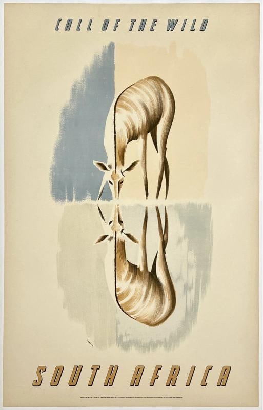 Original Vintage Poster CALL OF THE WILD SOUTH AFRICA ANTELOPE Travel Tourism OL: Dimensions: 25.2 x 39.8 in. / 64 x 101 cm.; Circa: 1950 Original vintage "CALL OF THE WILD - SOUTH AFRICA" travel poster, plate signed by its artist, SARGEANT, and printed circa 1950.