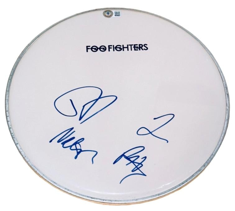 Foo Fighters Signed Autograph 12" Drumhead Dave Grohl Taylor Hawkins Band x4 BAS (1 of 8)