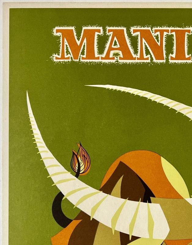 Original Vintage Poster MANILA QANTAS Airline Travel Tourism LINEN 15" x 20" - 2