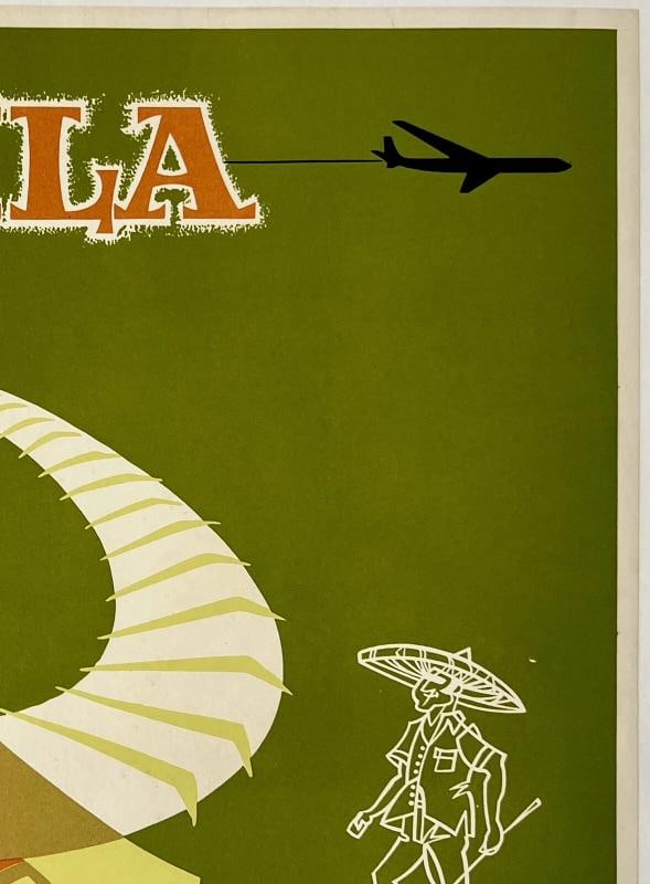 Original Vintage Poster MANILA QANTAS Airline Travel Tourism LINEN 15" x 20" - 3