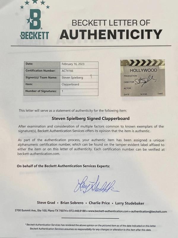 Steven Spielberg Signed Autograph Director Clapboard Jaws Jurassic Park BAS COA - 3