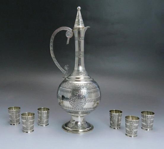late 1800s/early 1900s Fantastic Turkish Silver Decanter / Ewer & 6 Cups Set (1 of 13)