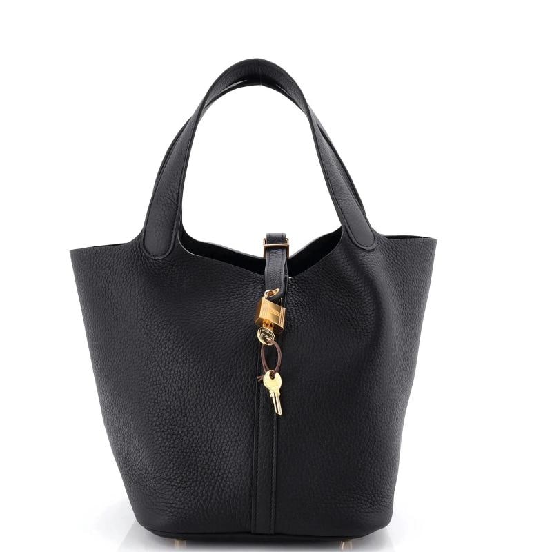 Hermes Picotin Lock Bag Clemence MM: Condition: Pre-owned - Excellent,Brand: Hermes,Exterior Material: Leather,Style: Bucket,Exterior Color: Black,Department: Women,Size: Mm,Accessories: Keys, Lock Condition: Excellent. Exterior: minor