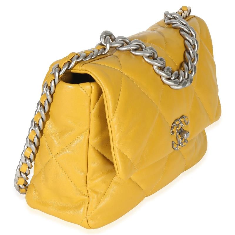 Chanel Yellow Quilted Lambskin Large Chanel 19 Flap Bag - 4