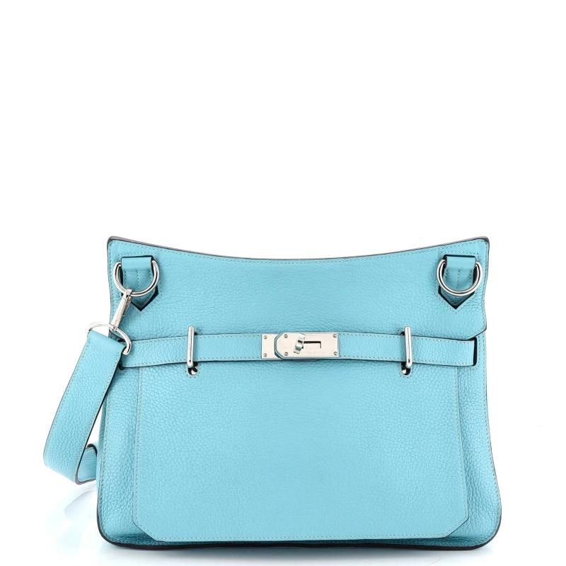 Hermes Jypsiere Bag Clemence 34: Condition: Pre-owned - Good,Brand: Hermes,Exterior Material: Leather,Style: Cross Body Bags,Exterior Color: Blue,Department: Women,Size: 34,Accessories: With Strap Condition: Very good. Exterior: mino