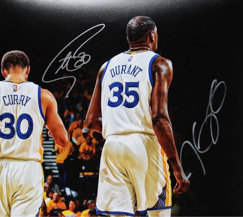 Warriors Stephen Curry, Kevin Durant & Klay Thompson Signed 16x20 Photo BAS - 3