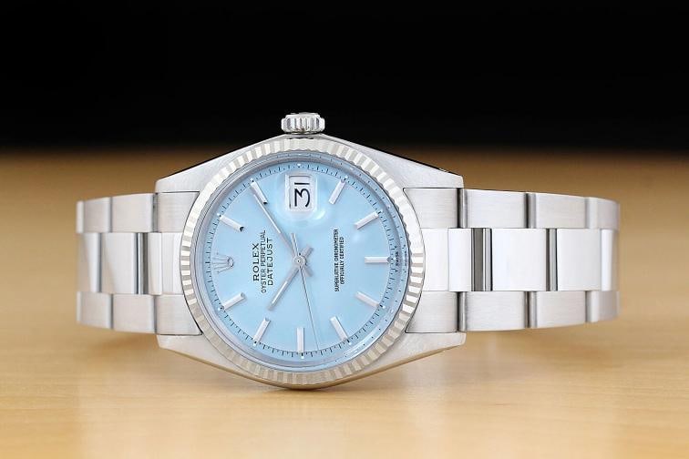 ROLEX MENS DATEJUST 1601 ICE BLUE DIAL 18K WHITE GOLD STEEL WATCH w/ OYSTER BAND - 3