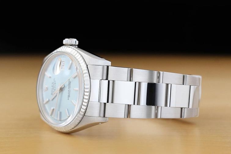 ROLEX MENS DATEJUST 1601 ICE BLUE DIAL 18K WHITE GOLD STEEL WATCH w/ OYSTER BAND - 4