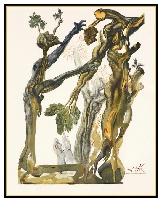 Salvador Dali Inferno Canto 13 Divine Comedry Signed Wood Engraving Framed Art - 2