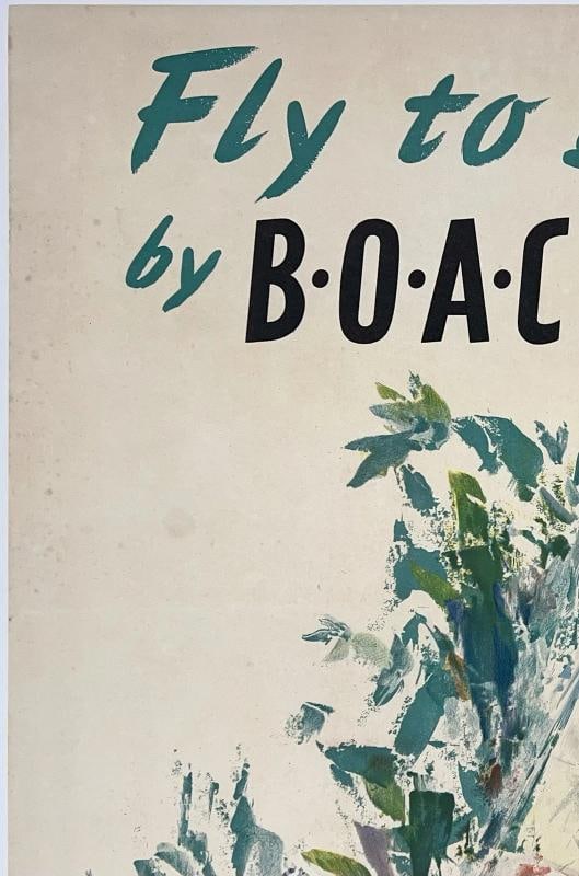 Original Vintage Poster FLY TO EUROPE BY B.O.A.C. Airline Travel Tourism LINEN - 2