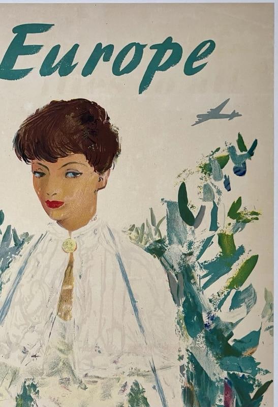 Original Vintage Poster FLY TO EUROPE BY B.O.A.C. Airline Travel Tourism LINEN - 3