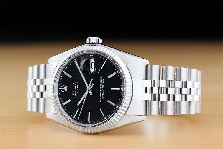 ROLEX MENS DATEJUST BLACK DIAL 18K WHITE GOLD BEZEL STAINLESS STEEL WATCH - 2